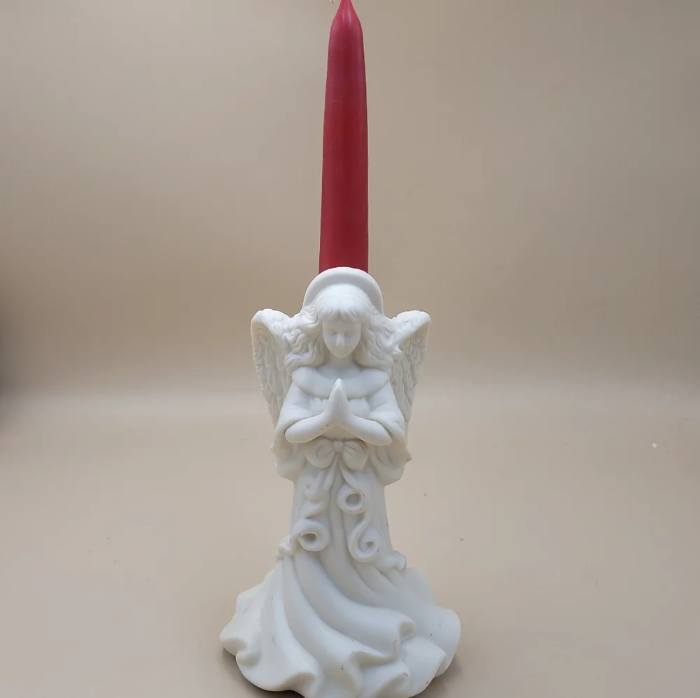 Vtg Partylite Angel of Light Bisque Taper Candle Holder P0425 Retired With Box